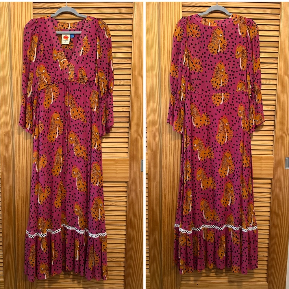 Farm Rio x Anthropologie Cheetah Ruffle Maxi Dress size small